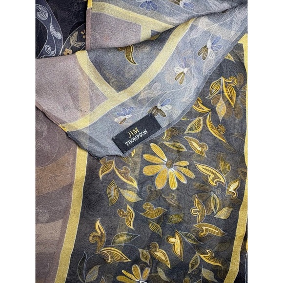 Jim Thompson Silk Floral Scarf Wrap Rectangle Delicate Sheer Flower Design - Picture 2 of 7